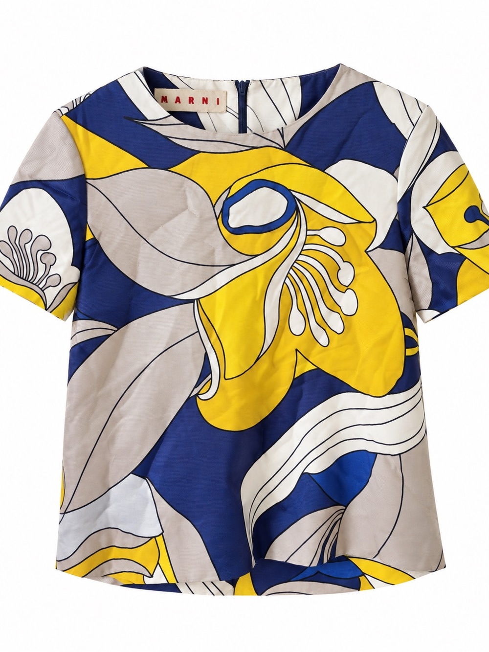 Marni Blue, Yellow & Cream Floral Short Sleeve Top